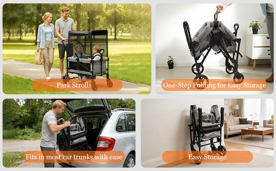 TouHeart 2 Seat Wagon Stroller For 2 Kids, Foldable All-Terrain Wagon for Toddler with Canopy 220 lbs Capacity