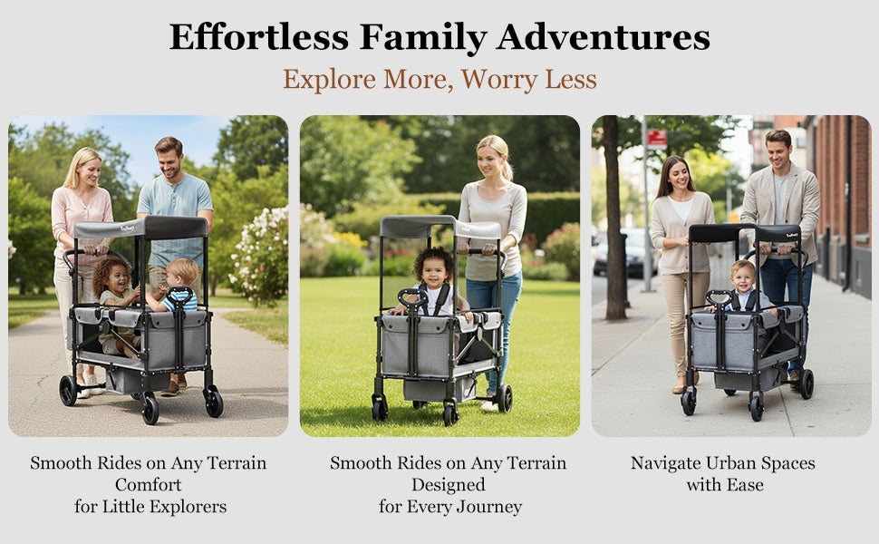 TouHeart 2 Seat Wagon Stroller For 2 Kids, Foldable All-Terrain Wagon for Toddler with Canopy 220 lbs Capacity