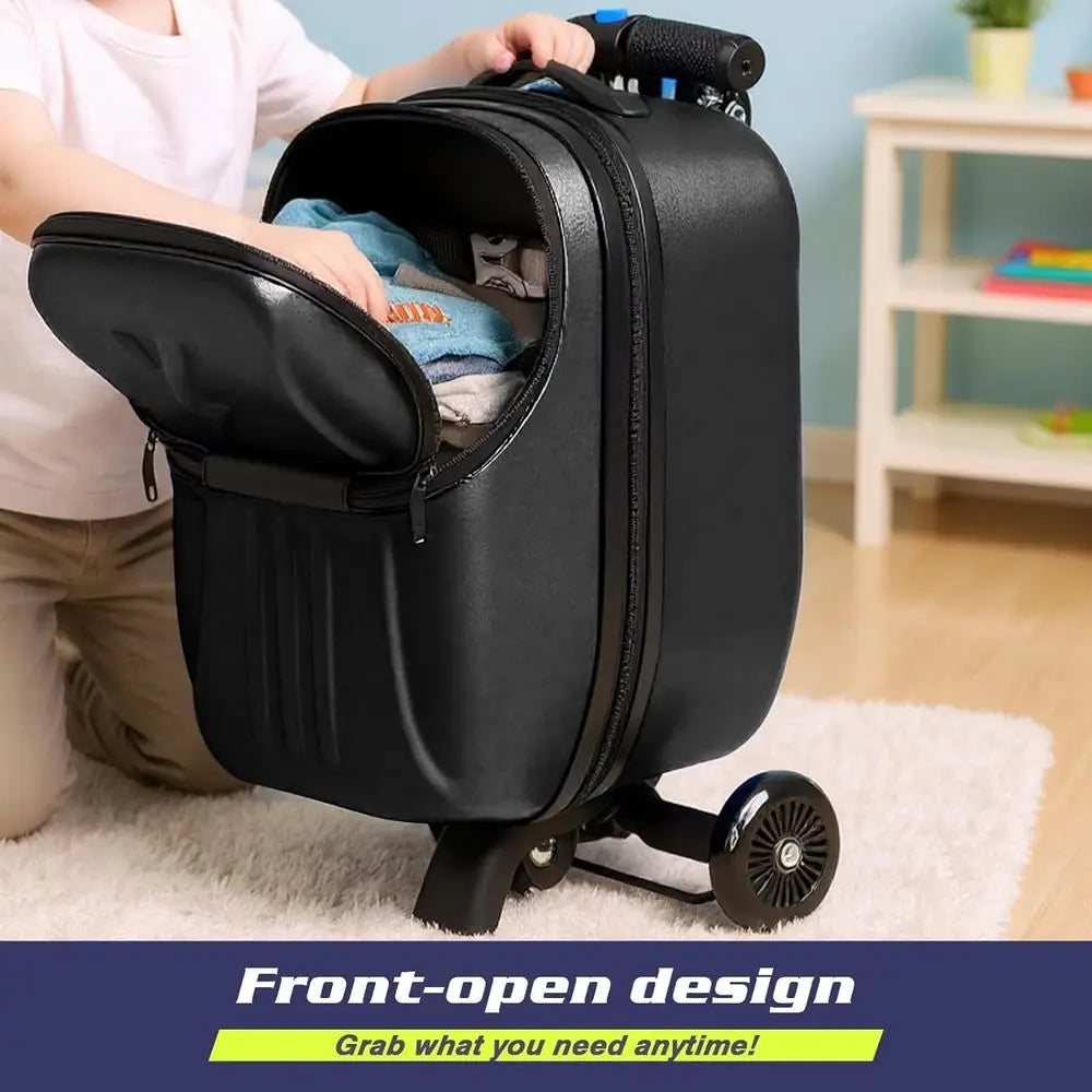Lightweight 20-inch Scooter Suitcase with Front Opening for Carry-On, Suitable for All Ages in Black