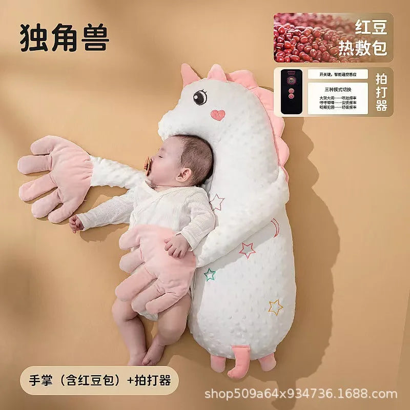 Unicorn Plush Baby Soothing Palm Pillow Mimic Mom Hug Anti Startle Sleep Soother For Newborn Infant Patting Belly Arms Support