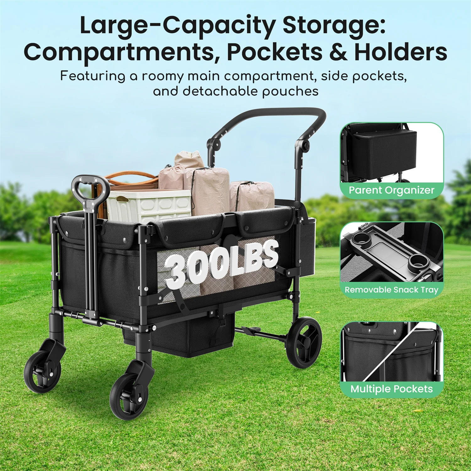 TouHeart 2 Seat Wagon Stroller For 2 Kids, Foldable All-Terrain Wagon for Toddler with Canopy 220 lbs Capacity