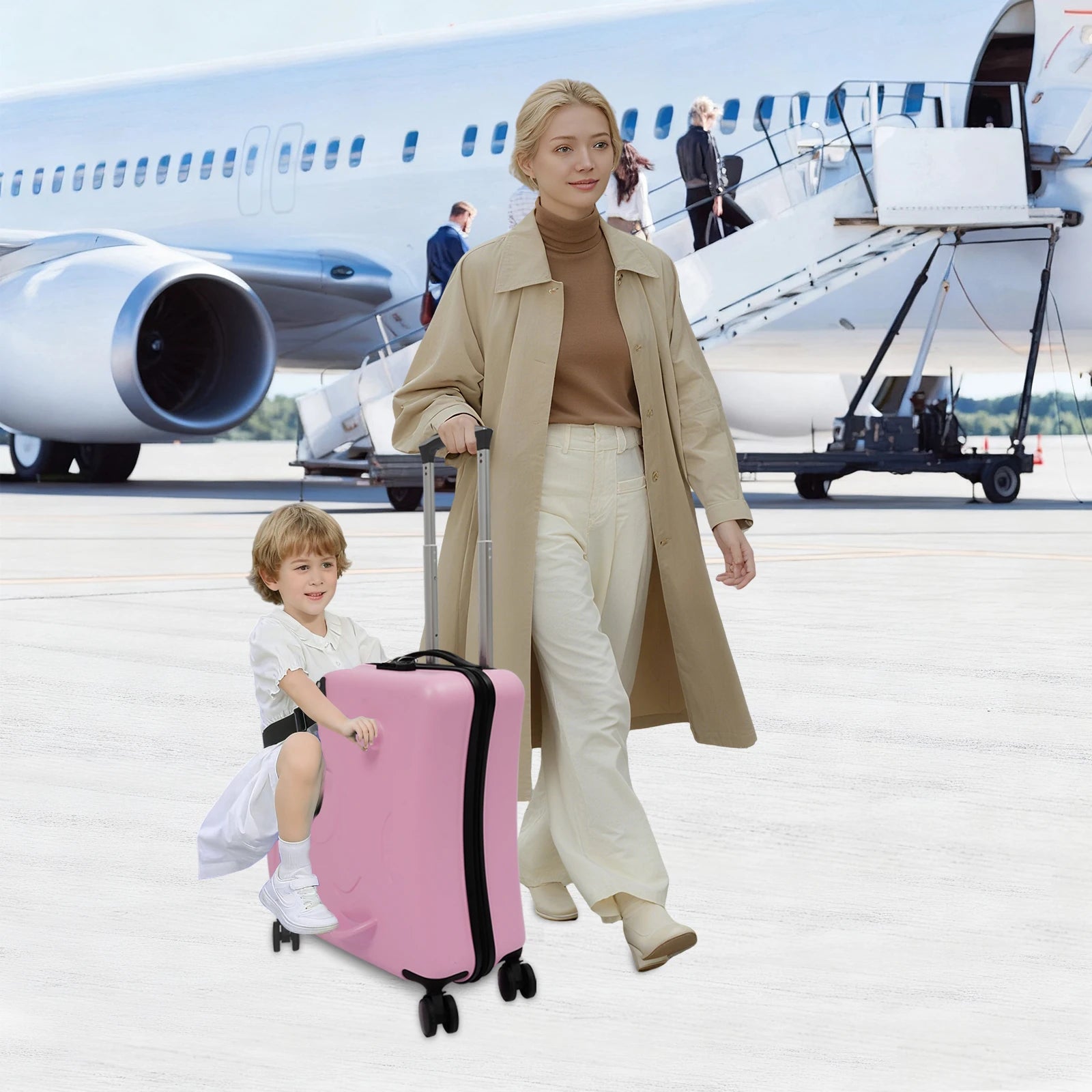 2-in-1 Kids Ride-On Suitcase, 20L Carry-On Luggage with Seat & Wheels for Ages 3-6