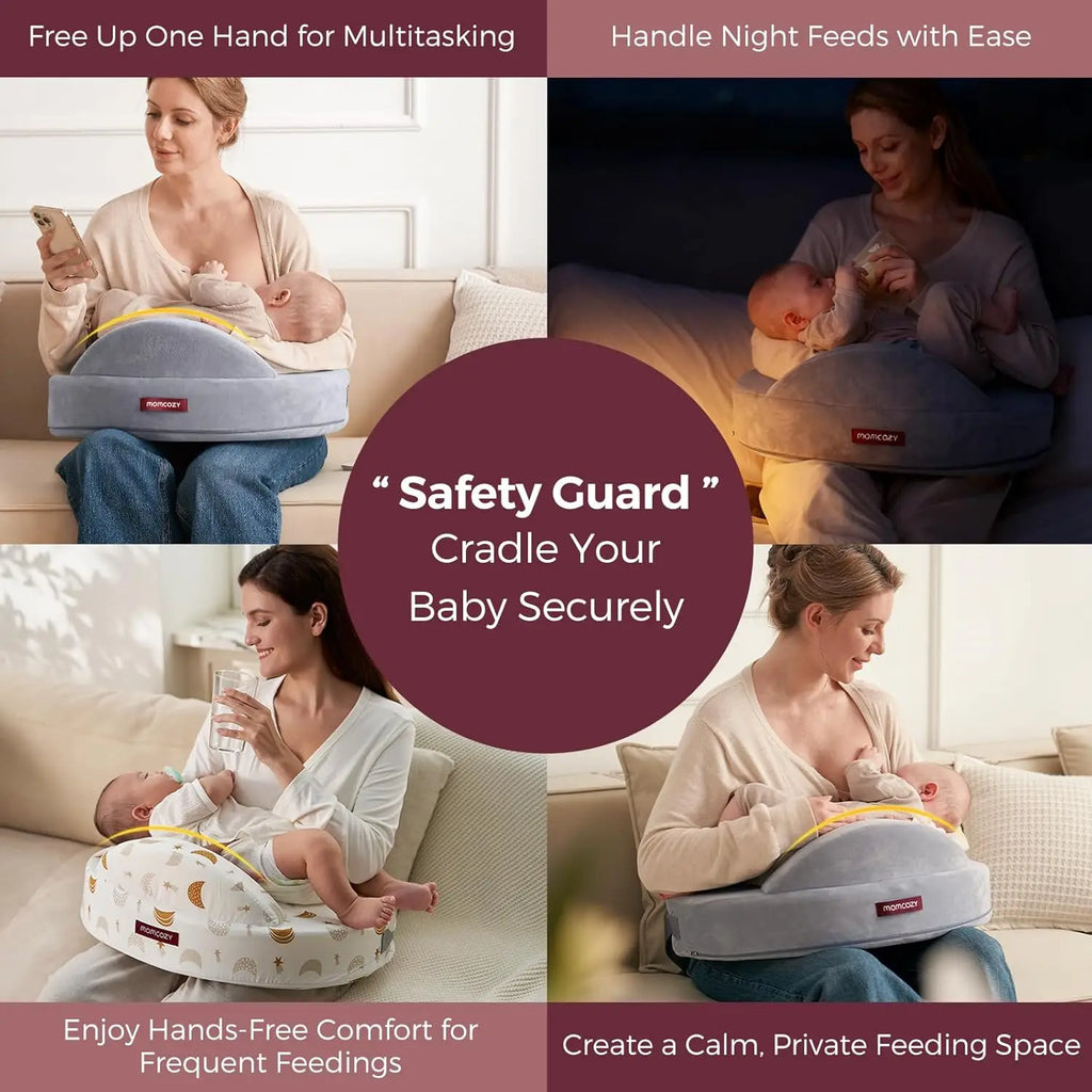 Ergonomic Memory Foam Nursing Pillow with Safety Guard, Wider Cushion, Adjustable, Removable Cover