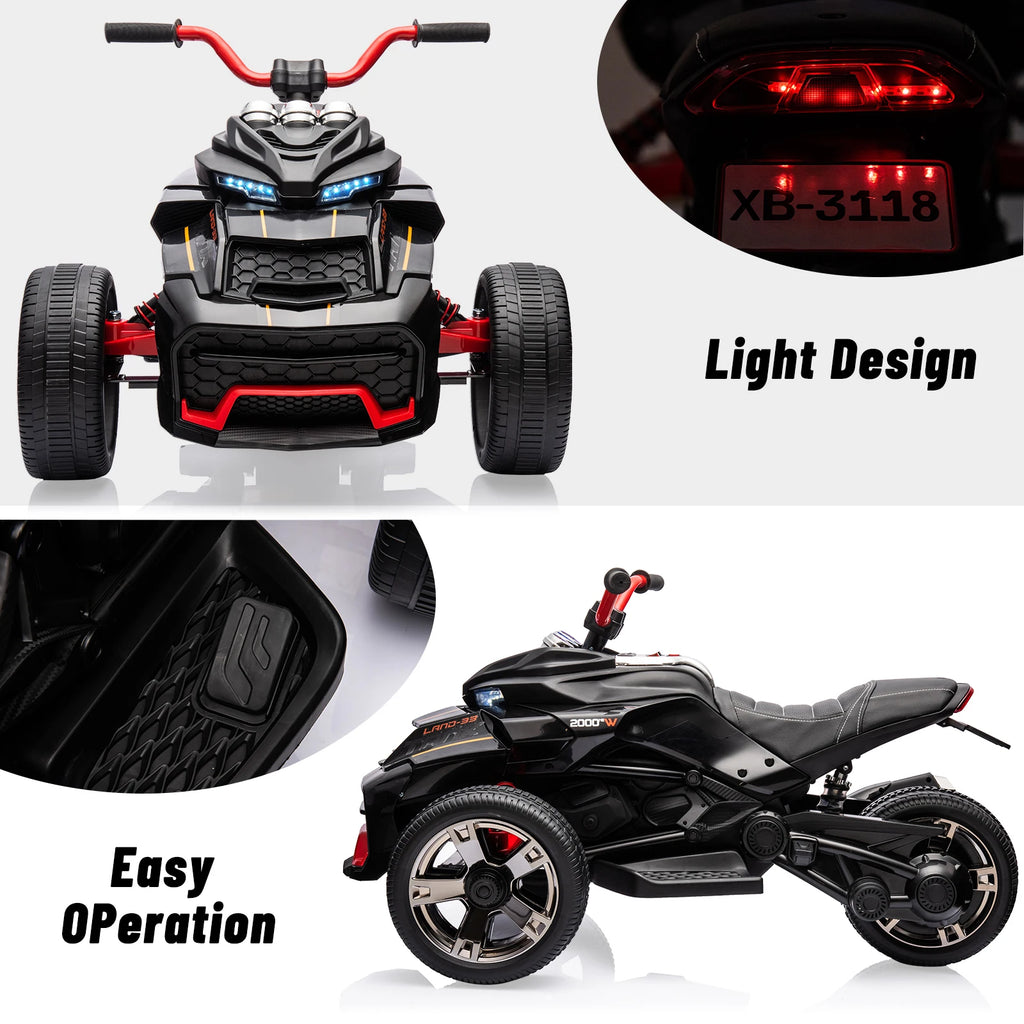 12V Kids Ride-on ATV Motorcycle, 3-Wheeler Electric Toy Car with LED Lights, Music, Horn, USB & Treaded Tires Battery-Powered