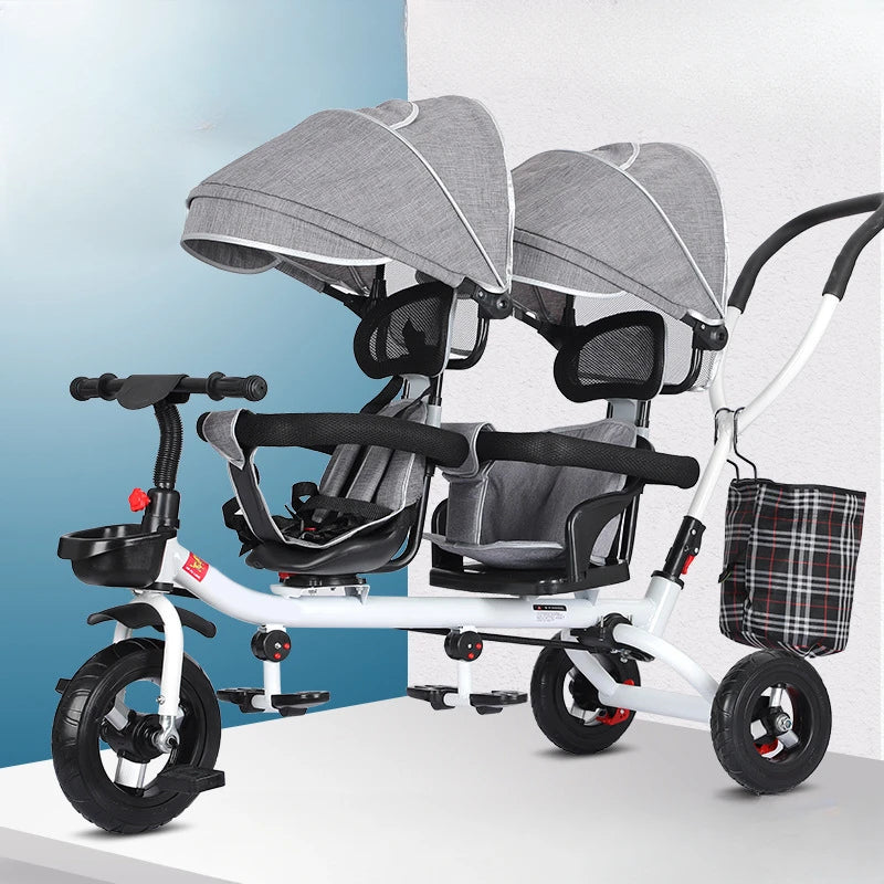 Children's Double Stroller Multifunctional Two-way Baby Stroller  Twins Stroller Double Folding Three-wheel Car