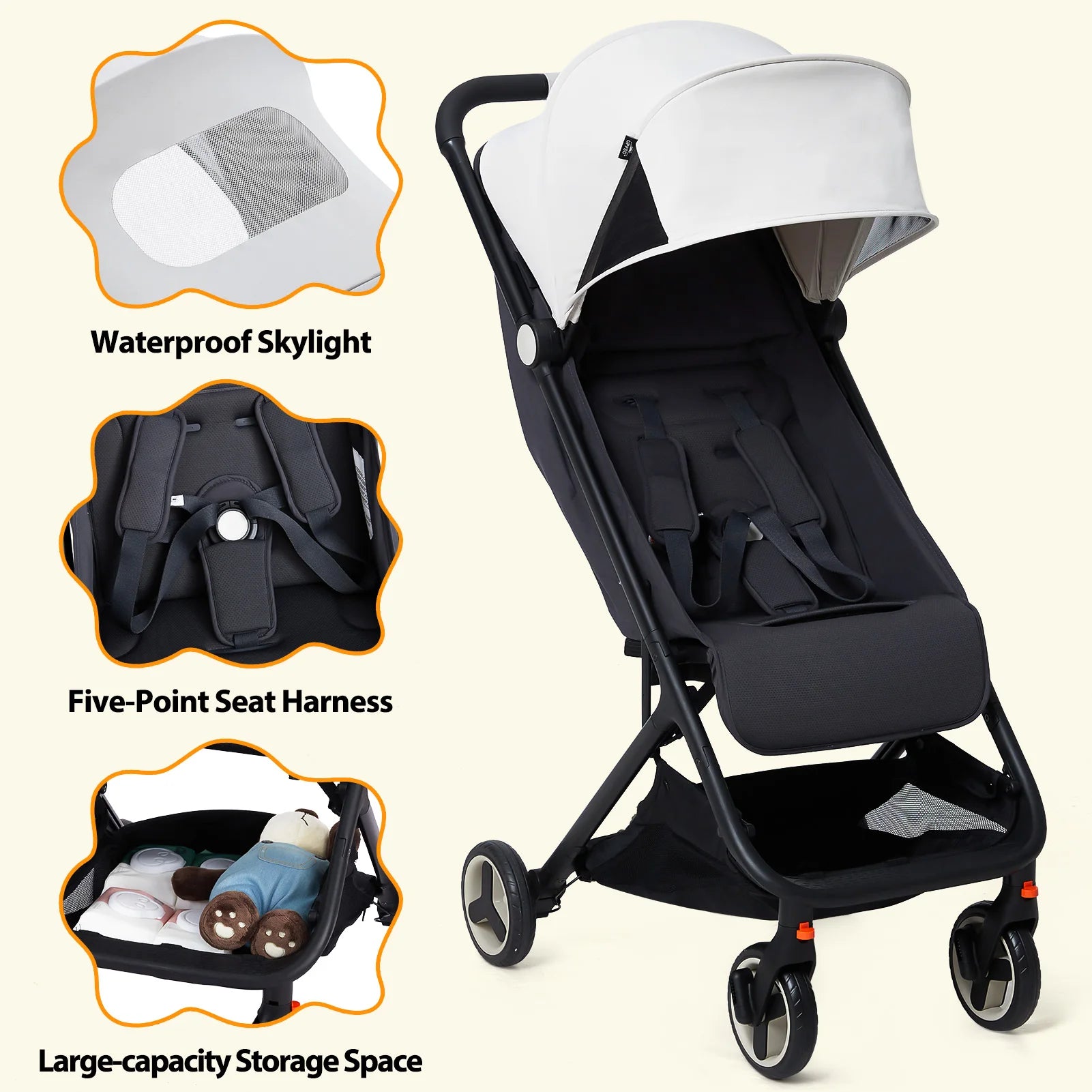 Lightweight Baby Stroller, Compact Umbrella Stroller with Adjustable Canopy/Footrest/Backrest, One-Hand Folding Newborn Stroller