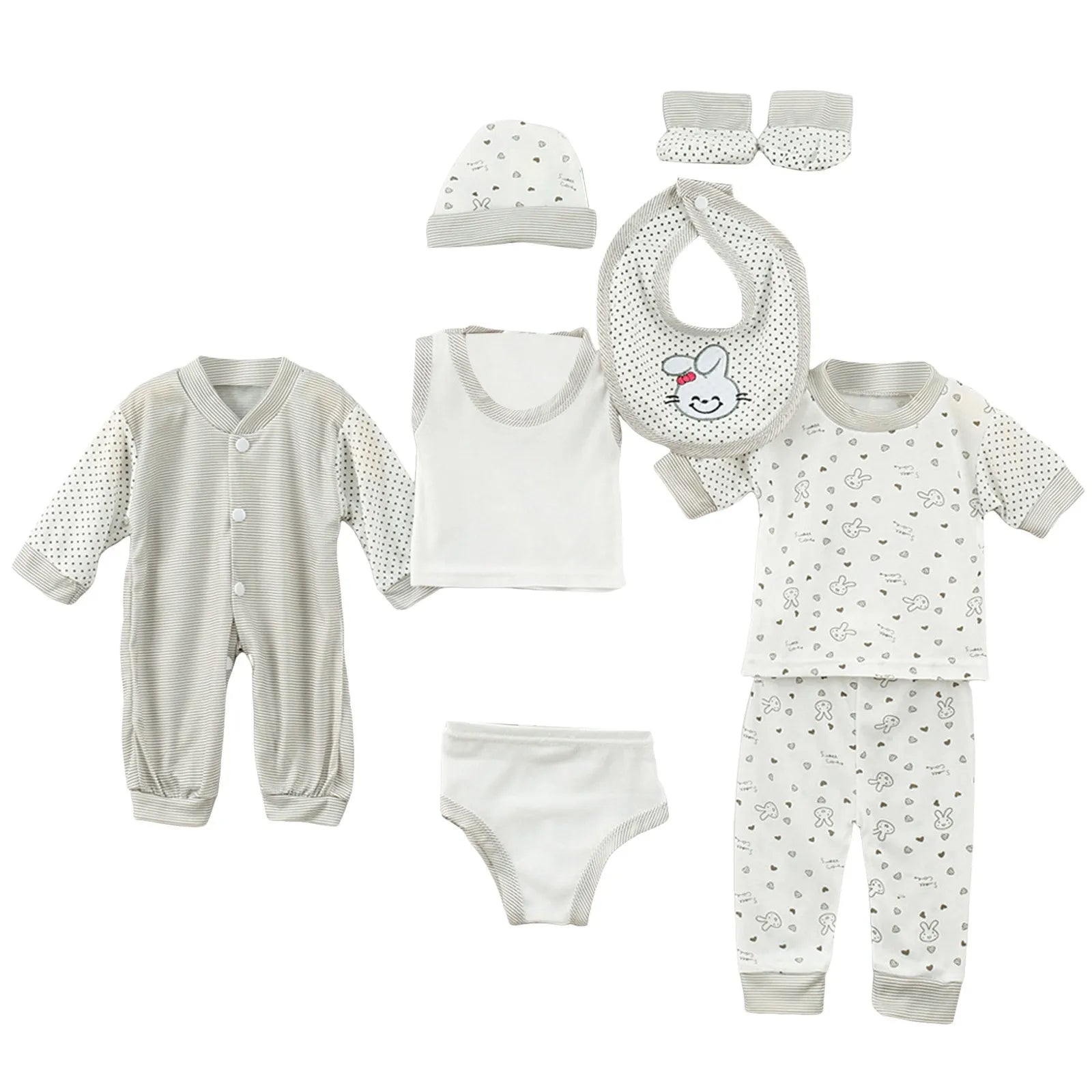 New Born Baby 8PCS Newborn Baby Boy Girl Tops+Hat+Pants +Bib+Sock Shose+Romper Outfits Set Cute Shirt Girl