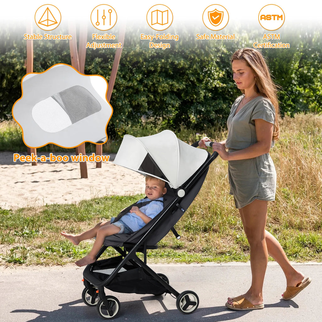Lightweight Baby Stroller, Compact Umbrella Stroller with Adjustable Canopy/Footrest/Backrest, One-Hand Folding Newborn Stroller