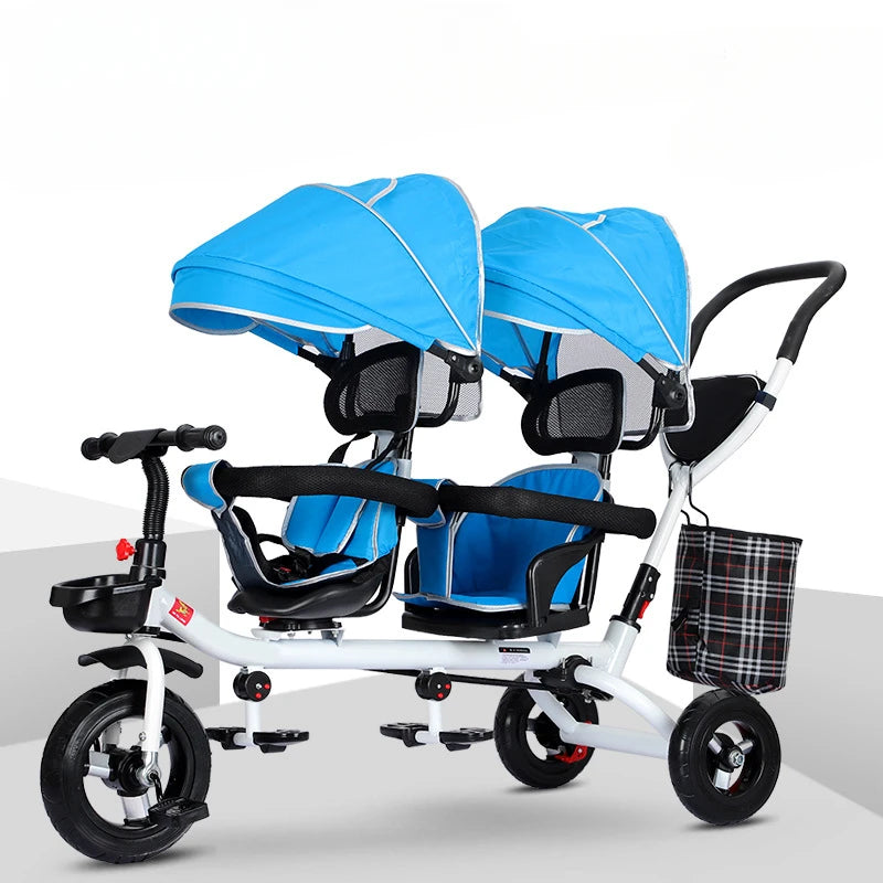 Children's Double Stroller Multifunctional Two-way Baby Stroller  Twins Stroller Double Folding Three-wheel Car