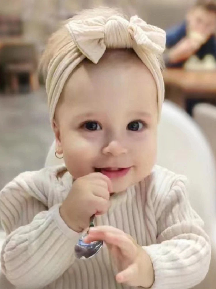 1/3Pcs Solid Color Baby Headband Bow Children Hair Band Elastic Nylon Newborn Soft Turban Headwrap Kid Hair Accessories