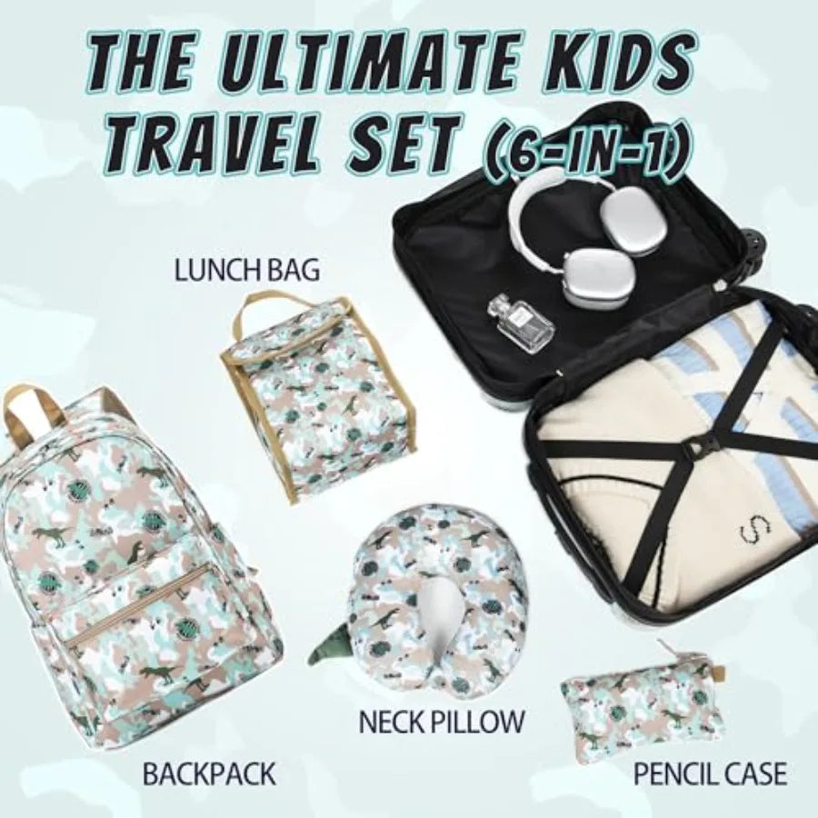 Kid's Luggage Set 6 Pcs Suitcase Set 16'' Hardside Luggage with Spinner Wheels Girls Boys ry on Luggage Travel Rolling Luggage