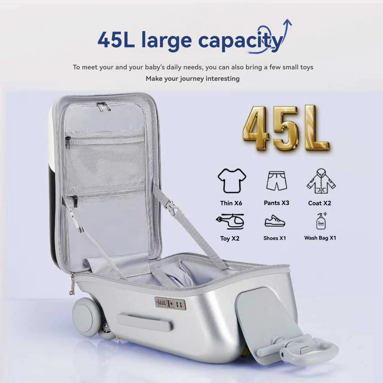 1-Piece Set of Children's Luggage That Can Be Used as a Ride-On Suitcase and Carry-On Travel Suitcase, a Travel Essential That Can Be Disassembled, Suitable for Children Aged 2-12