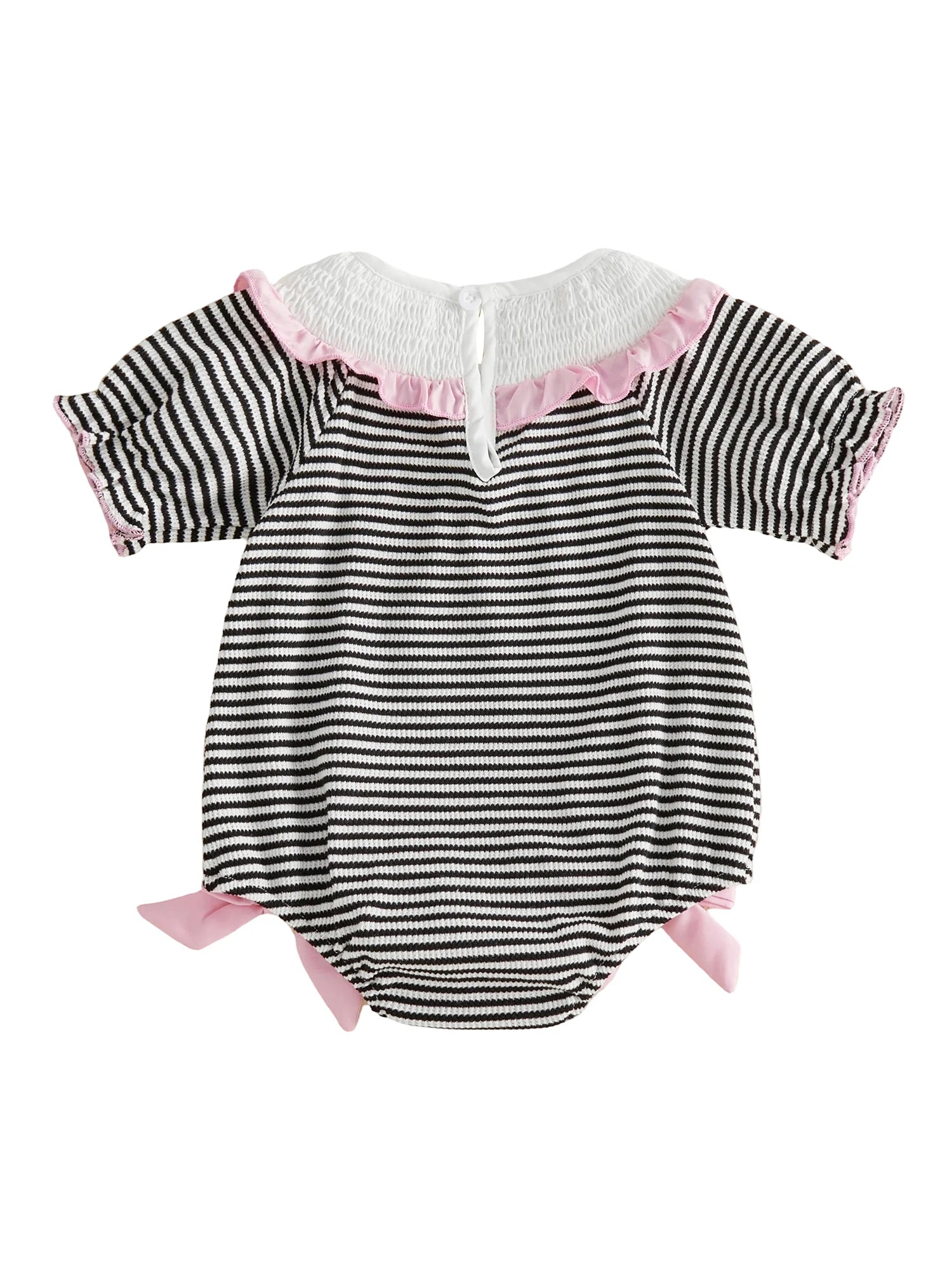 Infant Halloween Costume Romper with Spooky Ghost and Pumpkin Embroidery Striped Print and Crew Neck - Adorable Baby Girl