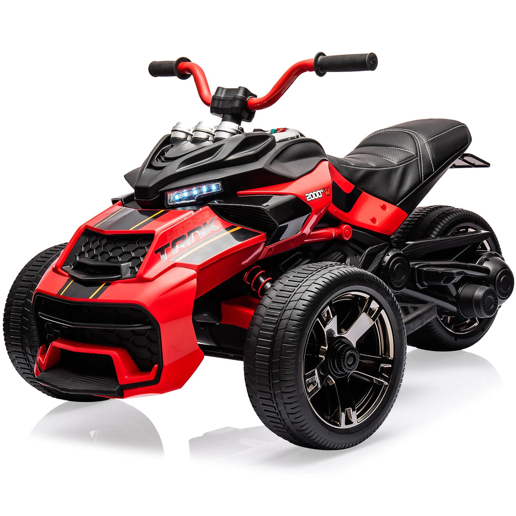 12V Kids Ride-on ATV Motorcycle, 3-Wheeler Electric Toy Car with LED Lights, Music, Horn, USB & Treaded Tires Battery-Powered
