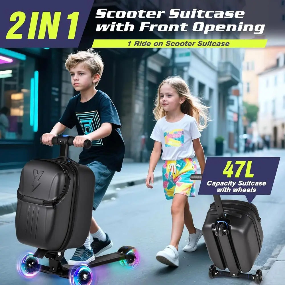 Lightweight 20-inch Scooter Suitcase with Front Opening for Carry-On, Suitable for All Ages in Black