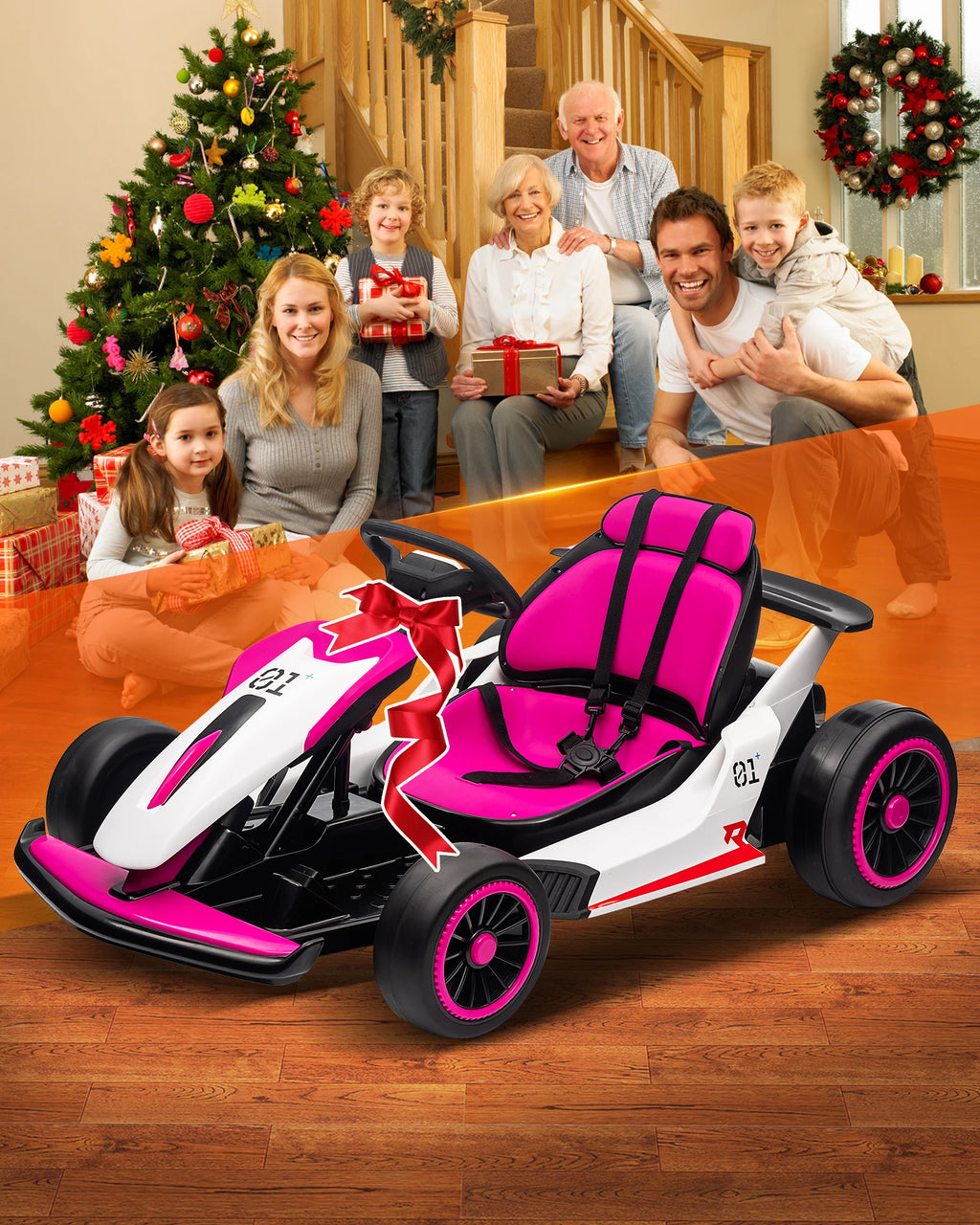 Electric Go Kart for Kids, 24V Drift Kart with 2X200W Strong Motor, 7AH Battery, Electric Pedals, Outdoor Race Ride-On Toys