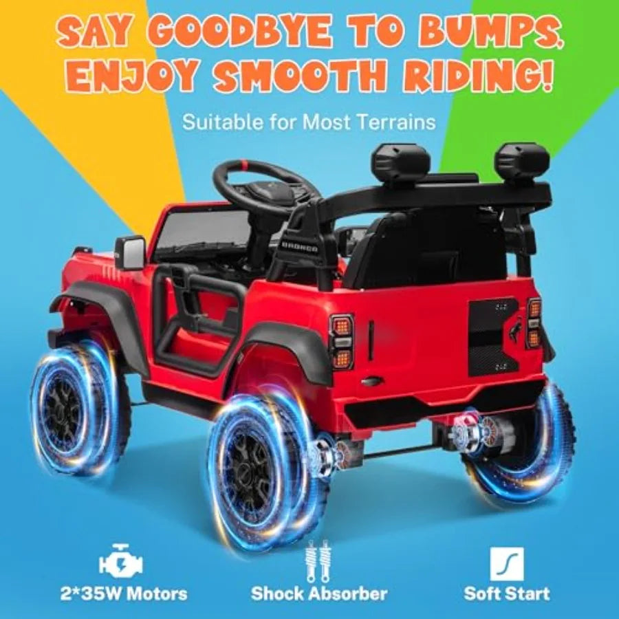 12V Kids Ride on Car Licensed Bronco Raptor, Toddler Electric Car with Remote Control, Battery Powered Ride on Toy Truck w/LED Lights, Music Player, Horn, Seat Belt, Soft Start (Red)
