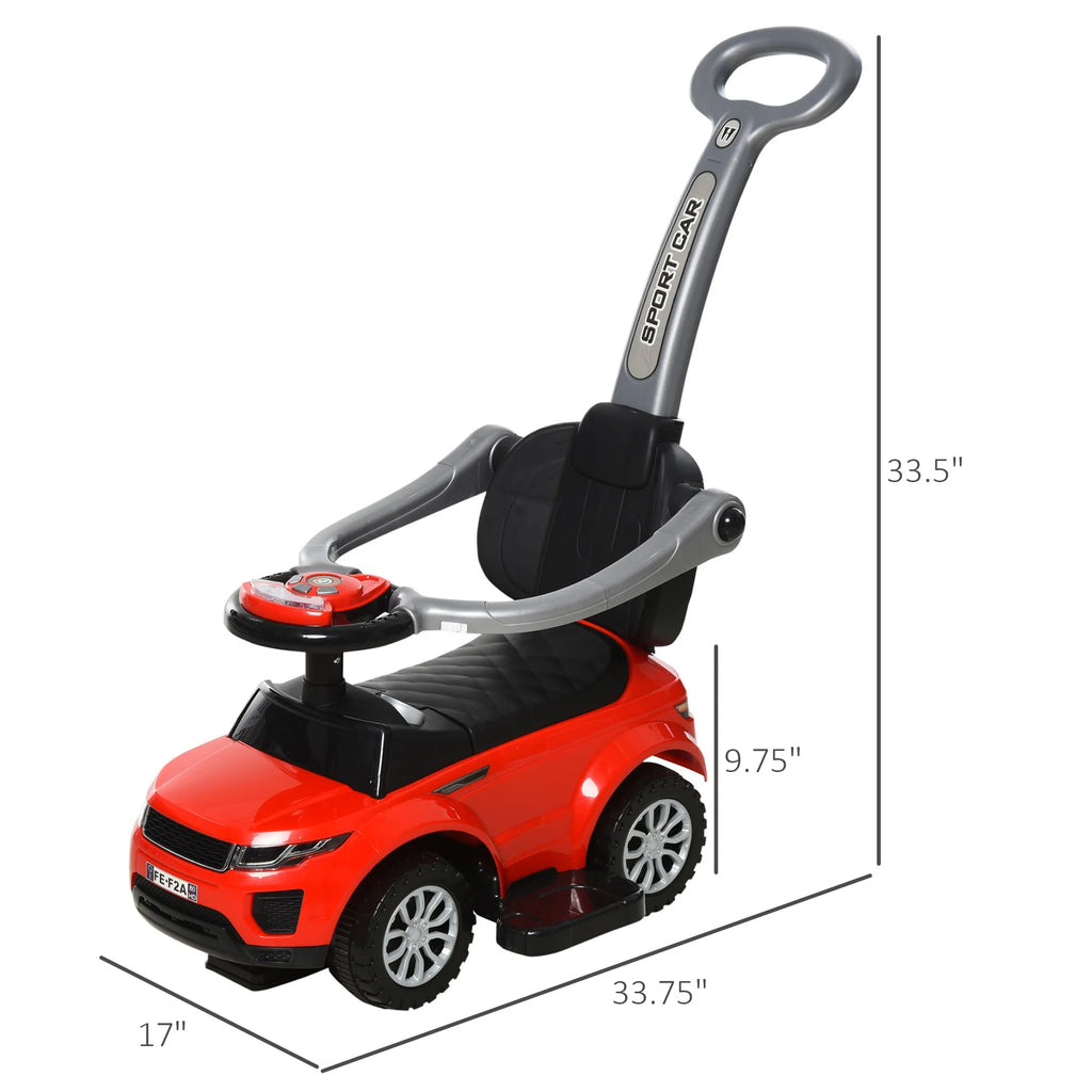 Kids Push Car Ride on Toy Red Black Stroller with Horn Music Light Steering Wheel Removable Guardrail for Toddlers 12 36 Months