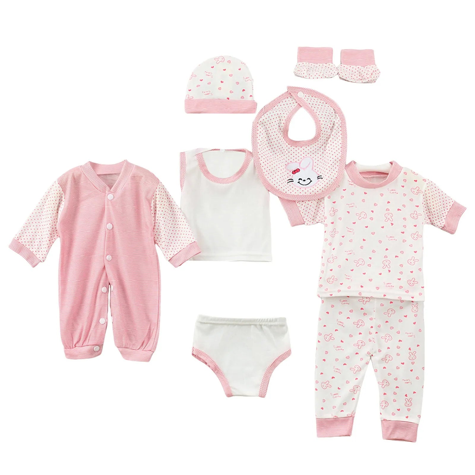 New Born Baby 8PCS Newborn Baby Boy Girl Tops+Hat+Pants +Bib+Sock Shose+Romper Outfits Set Cute Shirt Girl