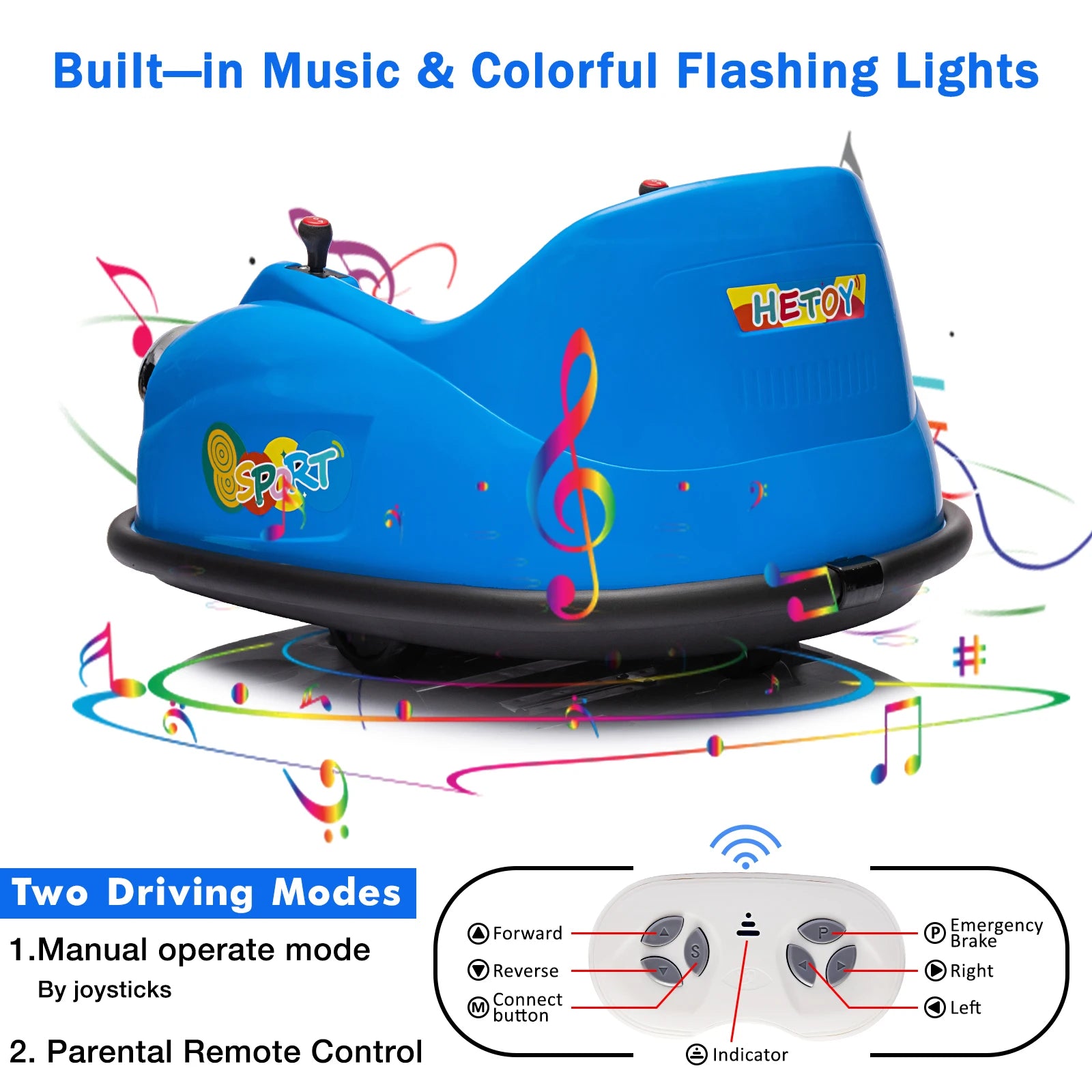 12V Electric Bumper Car Ride-on Toy with Parent Remote,360°Spinning,2 Speeds,Bluetooth Music & LED Lights for Kids & Toddlers