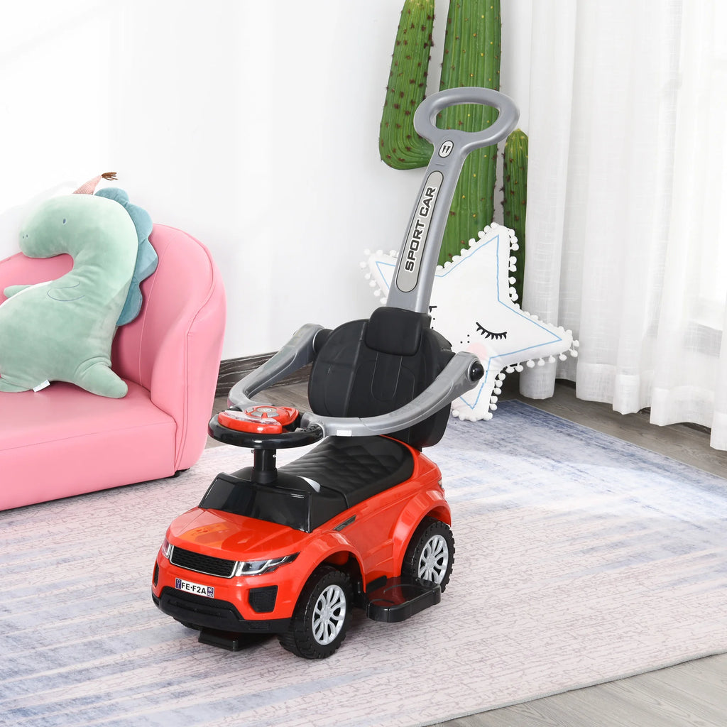 Kids Push Car Ride on Toy Red Black Stroller with Horn Music Light Steering Wheel Removable Guardrail for Toddlers 12 36 Months
