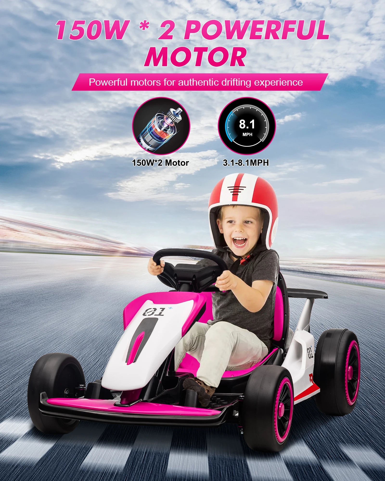 Electric Go Kart for Kids, 24V Drift Kart with 2X200W Strong Motor, 7AH Battery, Electric Pedals, Outdoor Race Ride-On Toys