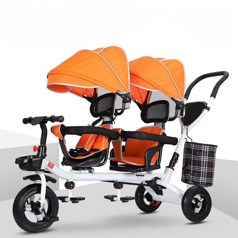 Children's Double Stroller Multifunctional Two-way Baby Stroller  Twins Stroller Double Folding Three-wheel Car