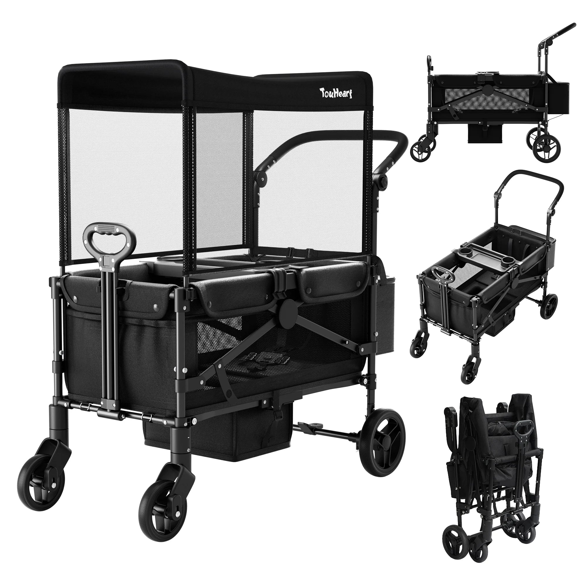 TouHeart 2 Seat Wagon Stroller For 2 Kids, Foldable All-Terrain Wagon for Toddler with Canopy 220 lbs Capacity
