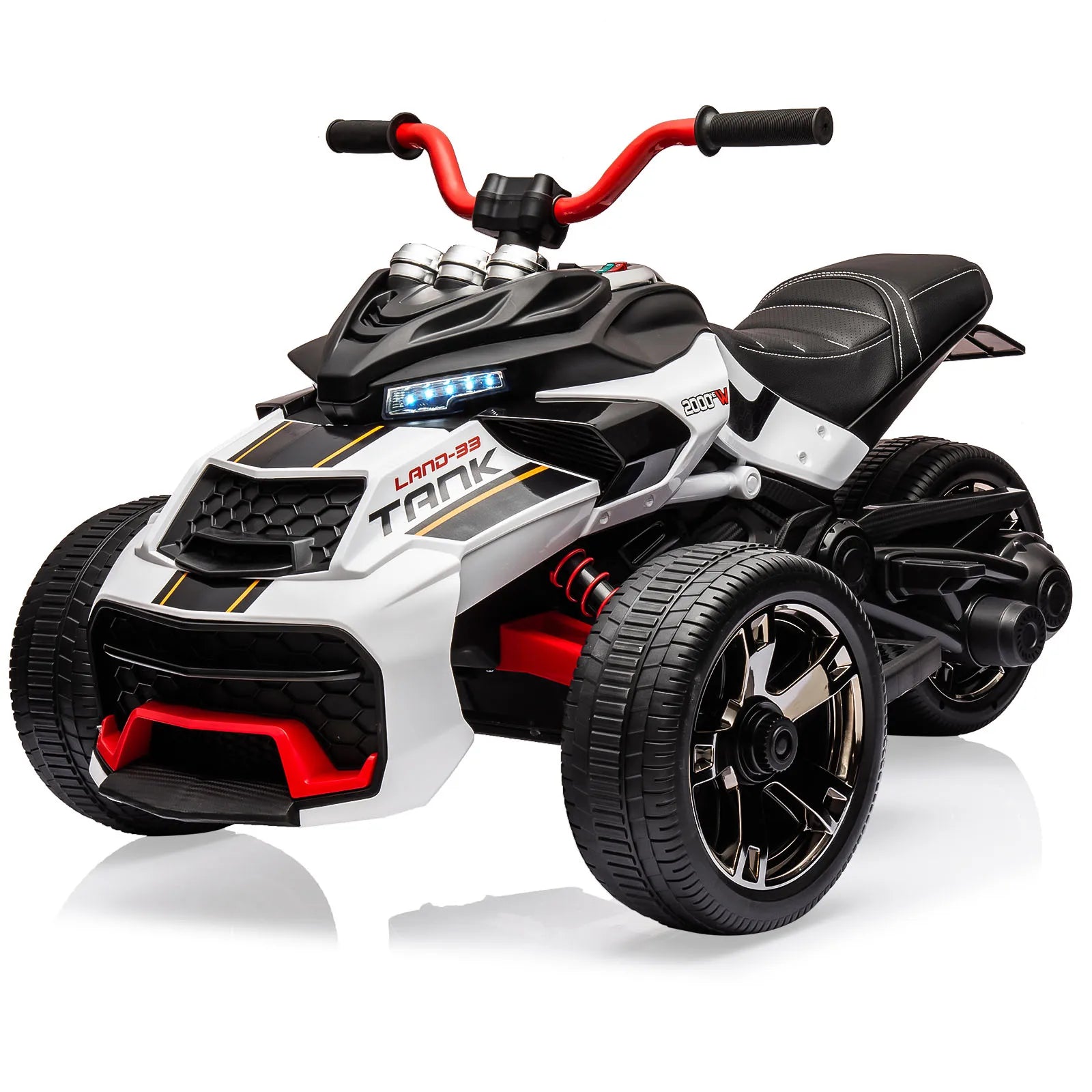 12V Kids Ride-on ATV Motorcycle, 3-Wheeler Electric Toy Car with LED Lights, Music, Horn, USB & Treaded Tires Battery-Powered