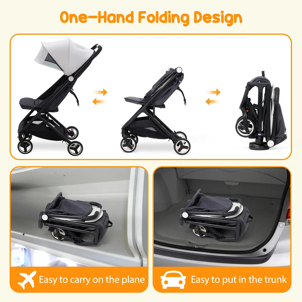 Lightweight Baby Stroller, Compact Umbrella Stroller with Adjustable Canopy/Footrest/Backrest, One-Hand Folding Newborn Stroller