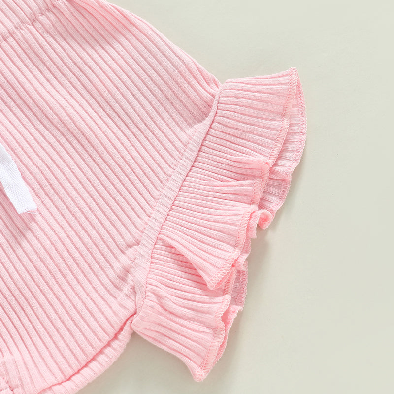 2023-04-12 Lioraitiin 0-18M Toddler Girls 3Pcs Summer Clothes Fly Sleeve Solid Romper Tops Drawstring Short Pants Headband