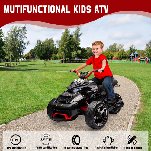 12V Kids Ride-on ATV Motorcycle, 3-Wheeler Electric Toy Car with LED Lights, Music, Horn, USB & Treaded Tires Battery-Powered