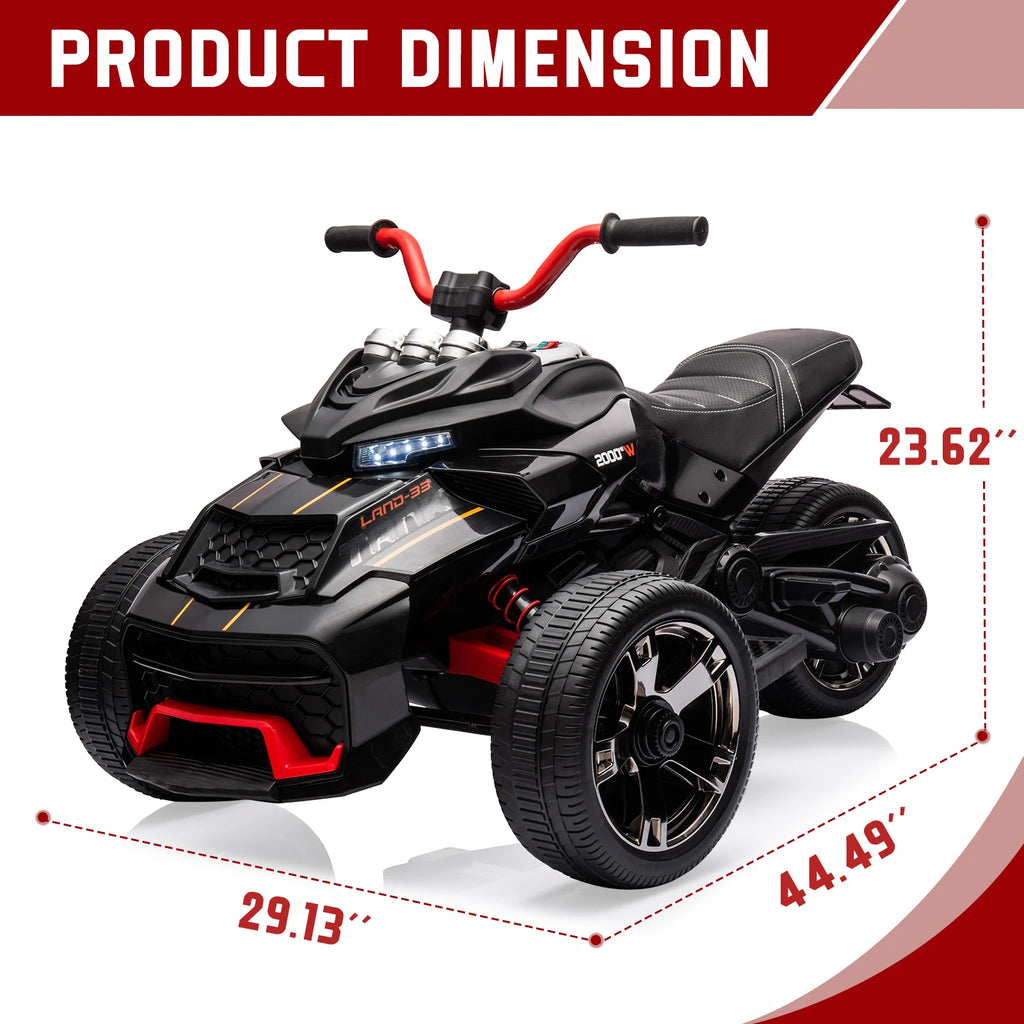 12V Kids Ride-on ATV Motorcycle, 3-Wheeler Electric Toy Car with LED Lights, Music, Horn, USB & Treaded Tires Battery-Powered