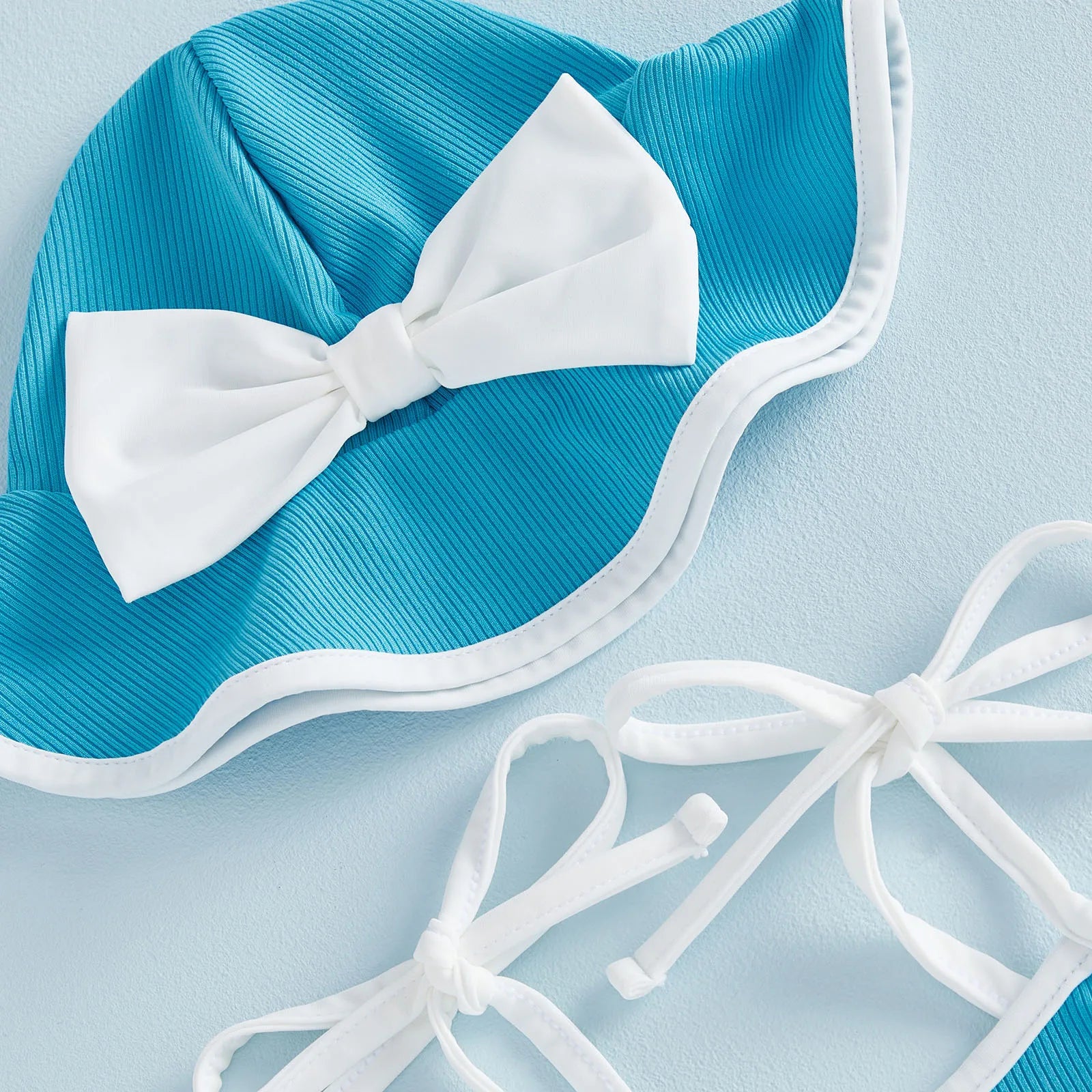 Toddler Baby Girl Swimwear With Hat 2Pcs Bathing Suit Kids Holiday Casual Cami Romper Swimsuit Sleeveless Ruffle Trim Beachwear