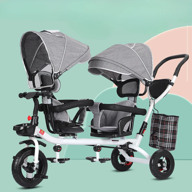 Children's Double Stroller Multifunctional Two-way Baby Stroller  Twins Stroller Double Folding Three-wheel Car
