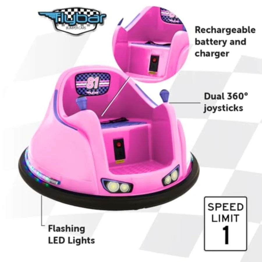 6V Bumper Car for Toddlers, Electric Toddler Ride On Toys for Kids, Baby, Ages 1.5-4 Years, LED Lights, 360 Degree Spin, Support
