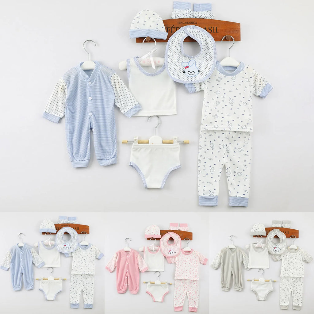 New Born Baby 8PCS Newborn Baby Boy Girl Tops+Hat+Pants +Bib+Sock Shose+Romper Outfits Set Cute Shirt Girl