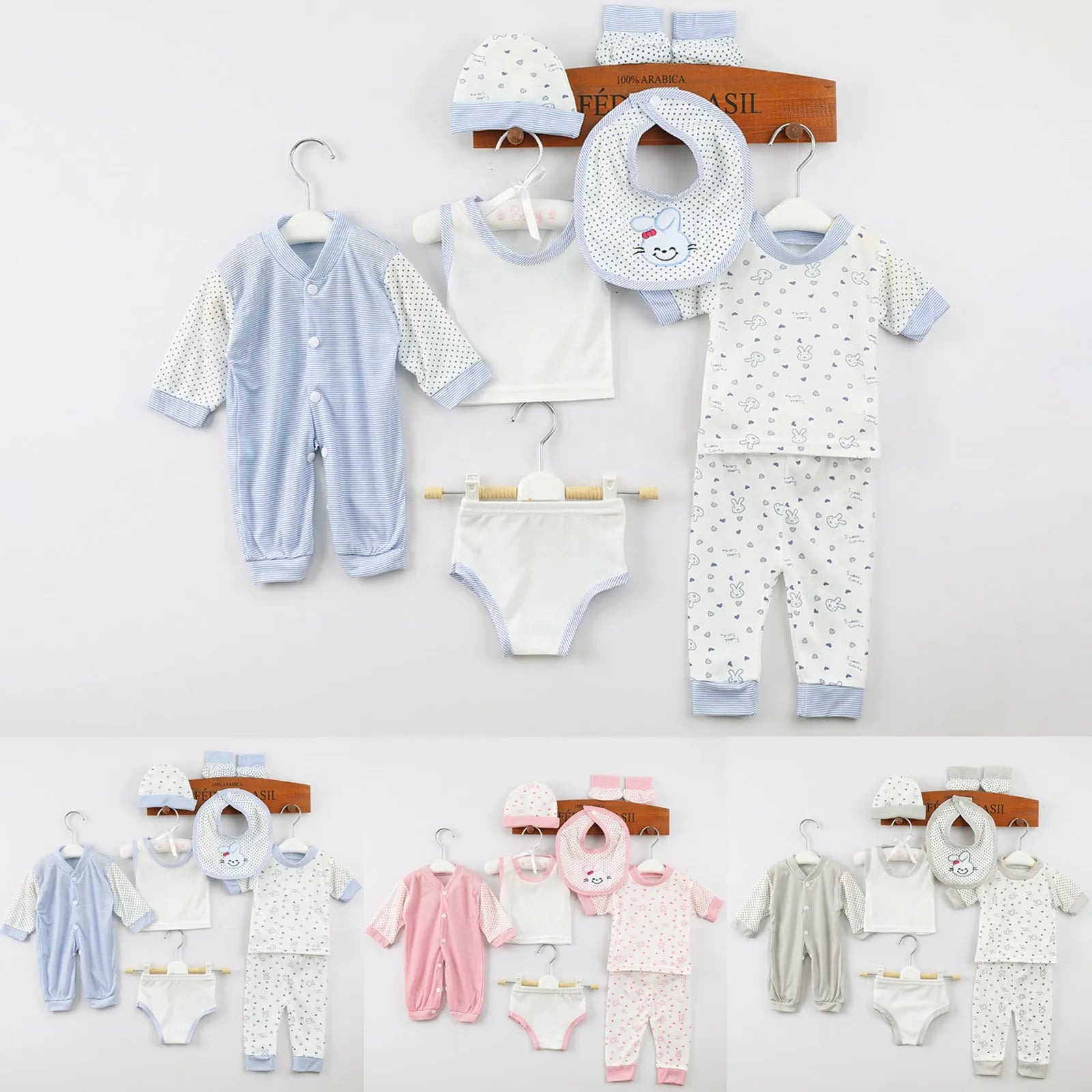 New Born Baby 8PCS Newborn Baby Boy Girl Tops+Hat+Pants +Bib+Sock Shose+Romper Outfits Set Cute Shirt Girl
