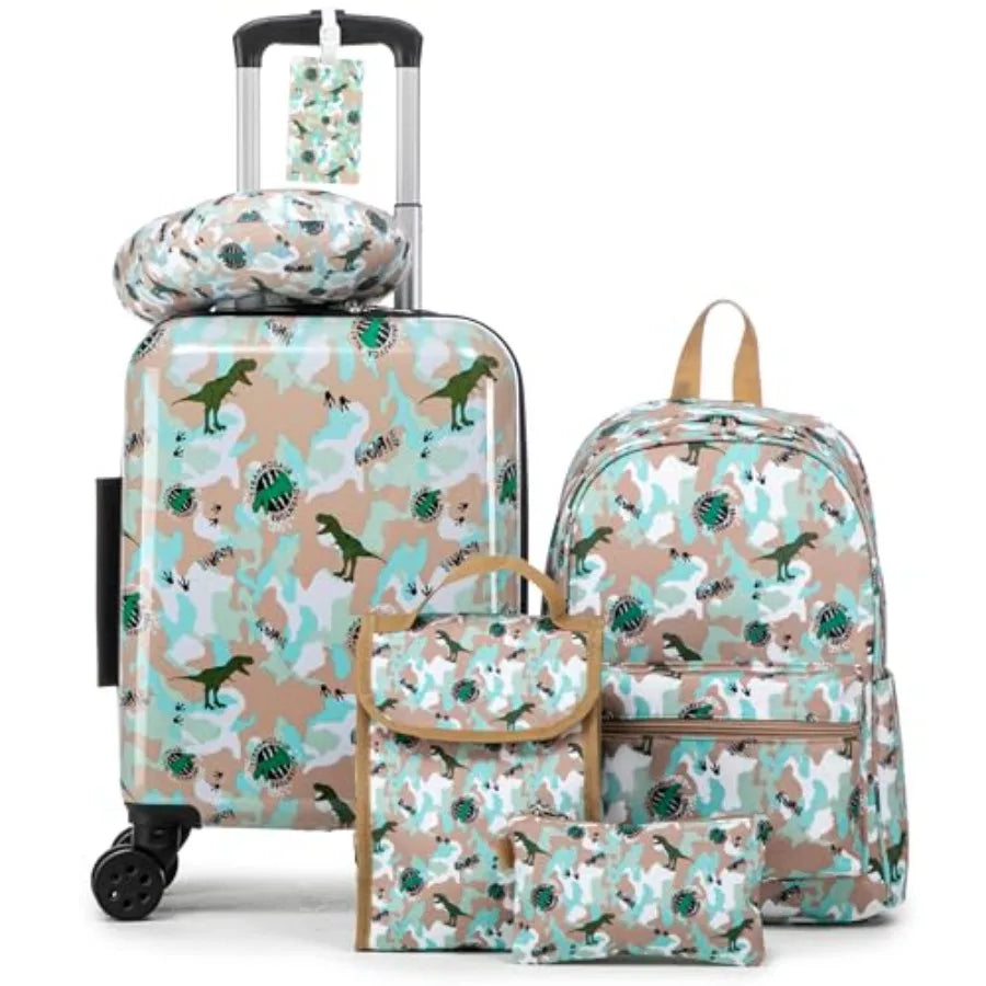 Kid's Luggage Set 6 Pcs Suitcase Set 16'' Hardside Luggage with Spinner Wheels Girls Boys ry on Luggage Travel Rolling Luggage