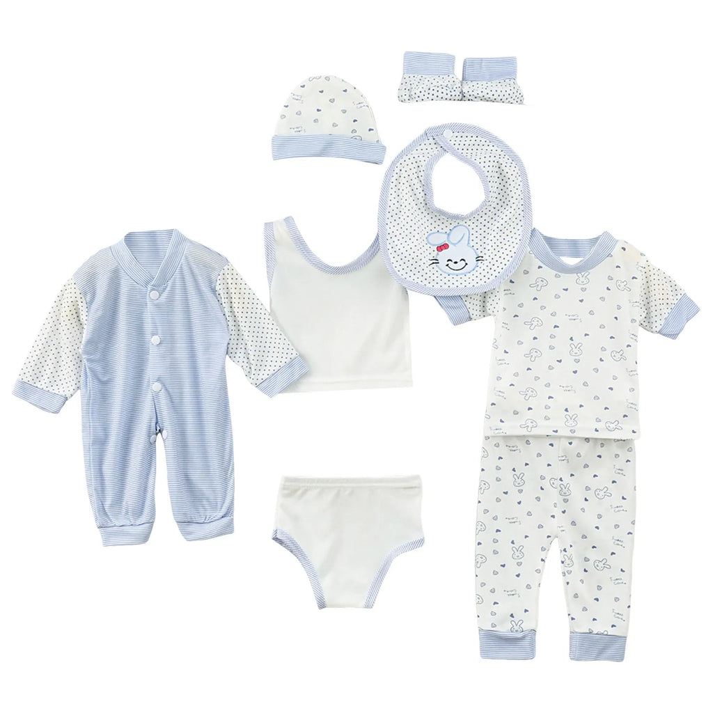 New Born Baby 8PCS Newborn Baby Boy Girl Tops+Hat+Pants +Bib+Sock Shose+Romper Outfits Set Cute Shirt Girl