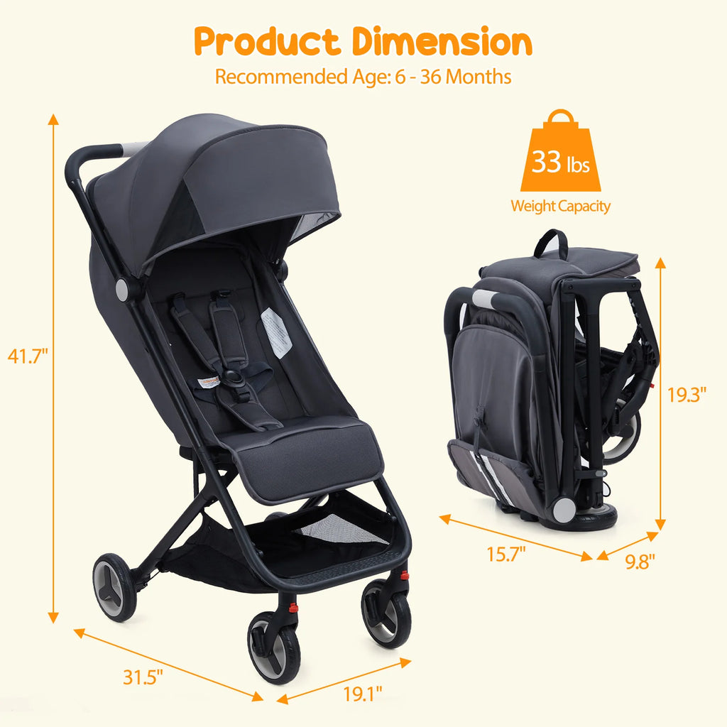 Lightweight Baby Stroller, Compact Umbrella Stroller with Adjustable Canopy/Footrest/Backrest, One-Hand Folding Newborn Stroller