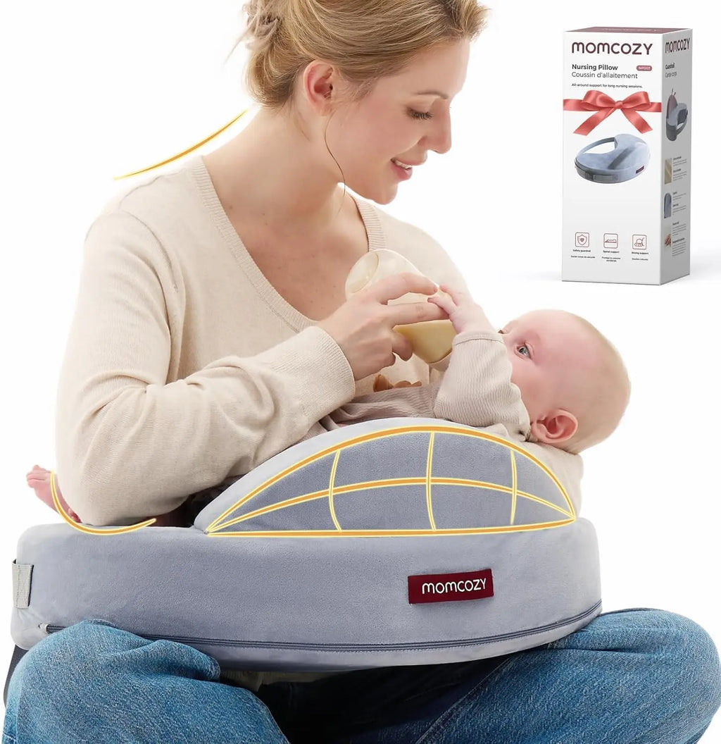 Ergonomic Memory Foam Nursing Pillow with Safety Guard, Wider Cushion, Adjustable, Removable Cover