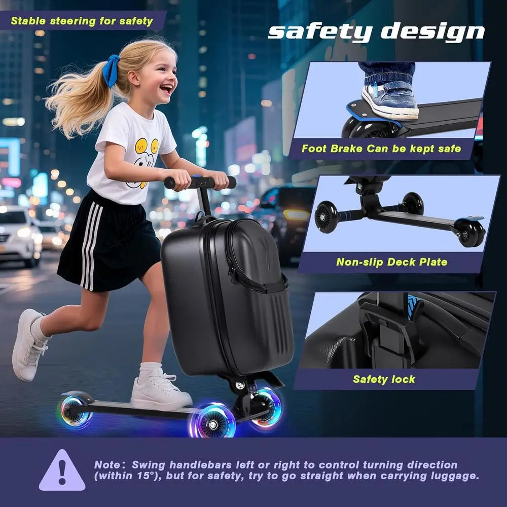 Lightweight 20-inch Scooter Suitcase with Front Opening for Carry-On, Suitable for All Ages in Black