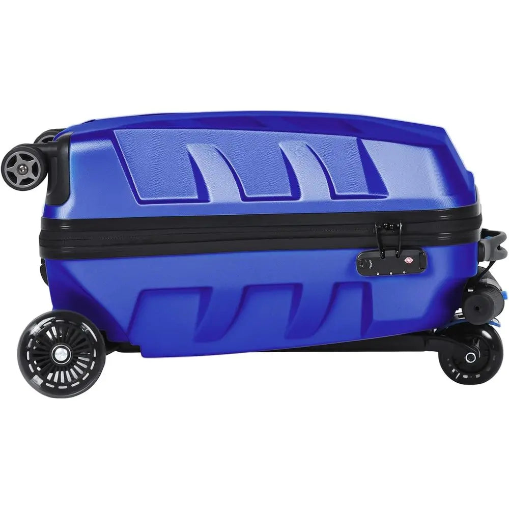 Lightweight 3D Hardshell Ride-On Scooter Suitcase with LED Wheels, TSA Lock for Kids & Adults (Blue, 21-inch)