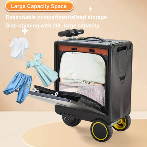2-in-1 Smart Rideable Electric Suitcase 20" Carry On Luggage With Wheels Motorized Scooter Suitcase TSA Lock w/Removable Battery