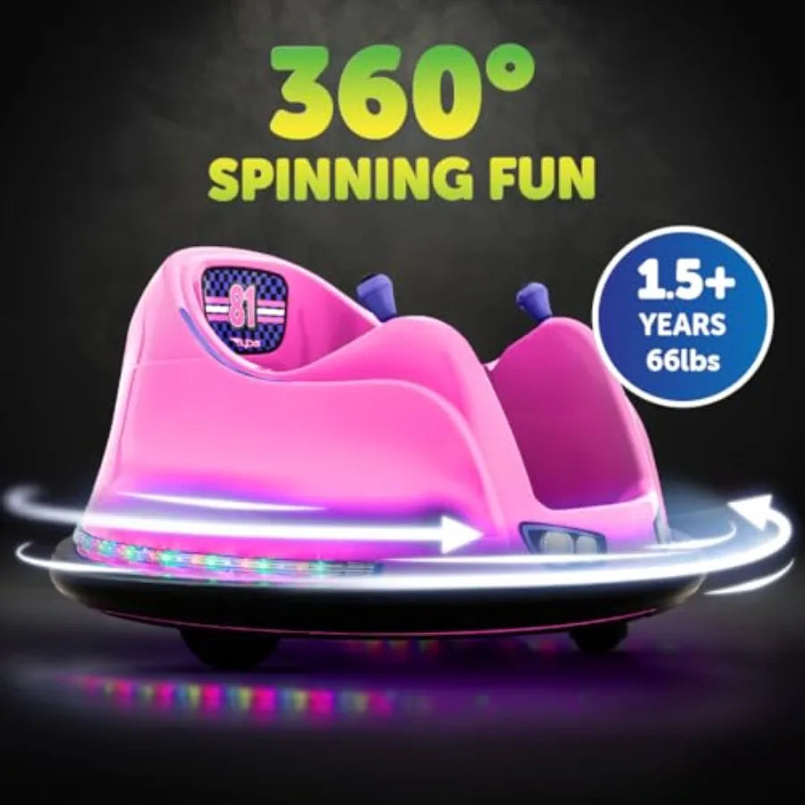 6V Bumper Car for Toddlers, Electric Toddler Ride On Toys for Kids, Baby, Ages 1.5-4 Years, LED Lights, 360 Degree Spin, Support