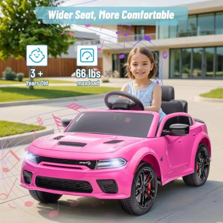 Electric Car for Licensed Dodge Charger SRT Hellcat Ride on Car Pink 12V 7A Remote Control with Music LED Light Bluetooth Max S