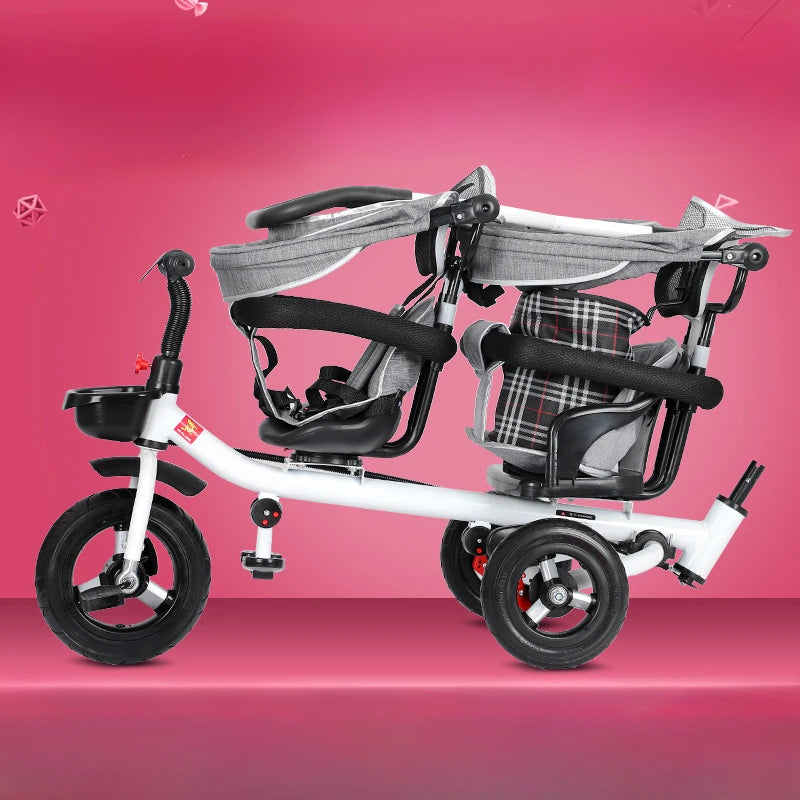 Children's Double Stroller Multifunctional Two-way Baby Stroller  Twins Stroller Double Folding Three-wheel Car