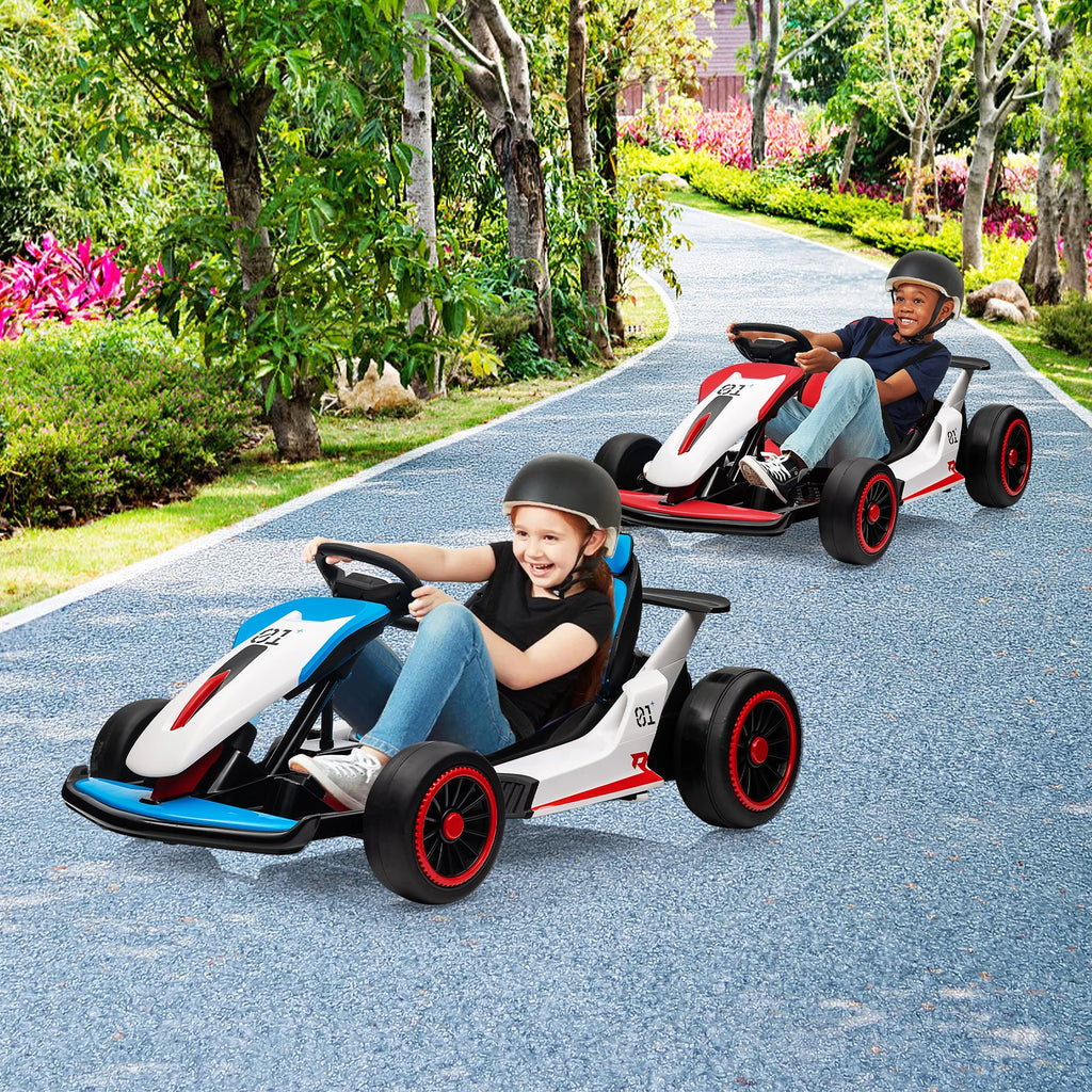 Electric Go Kart for Kids, 24V Drift Kart with 2X200W Strong Motor, 7AH Battery, Electric Pedals, Outdoor Race Ride-On Toys