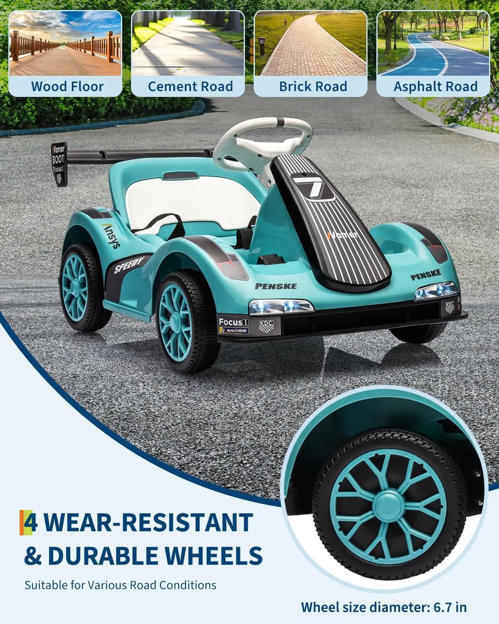 Drift Kart for Kids Electric Ride on Car with Dual Motor 6v Battery-Powered Racing Go Kart with Remote Control, LED Lights,